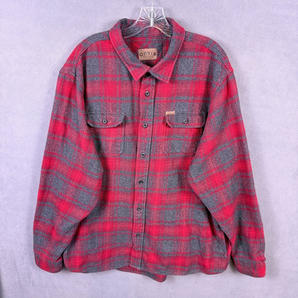 VTG Orvis Flannel Shirt Mens XXL Red Plaid Heavyweight Outdoor Workwear Shacket
